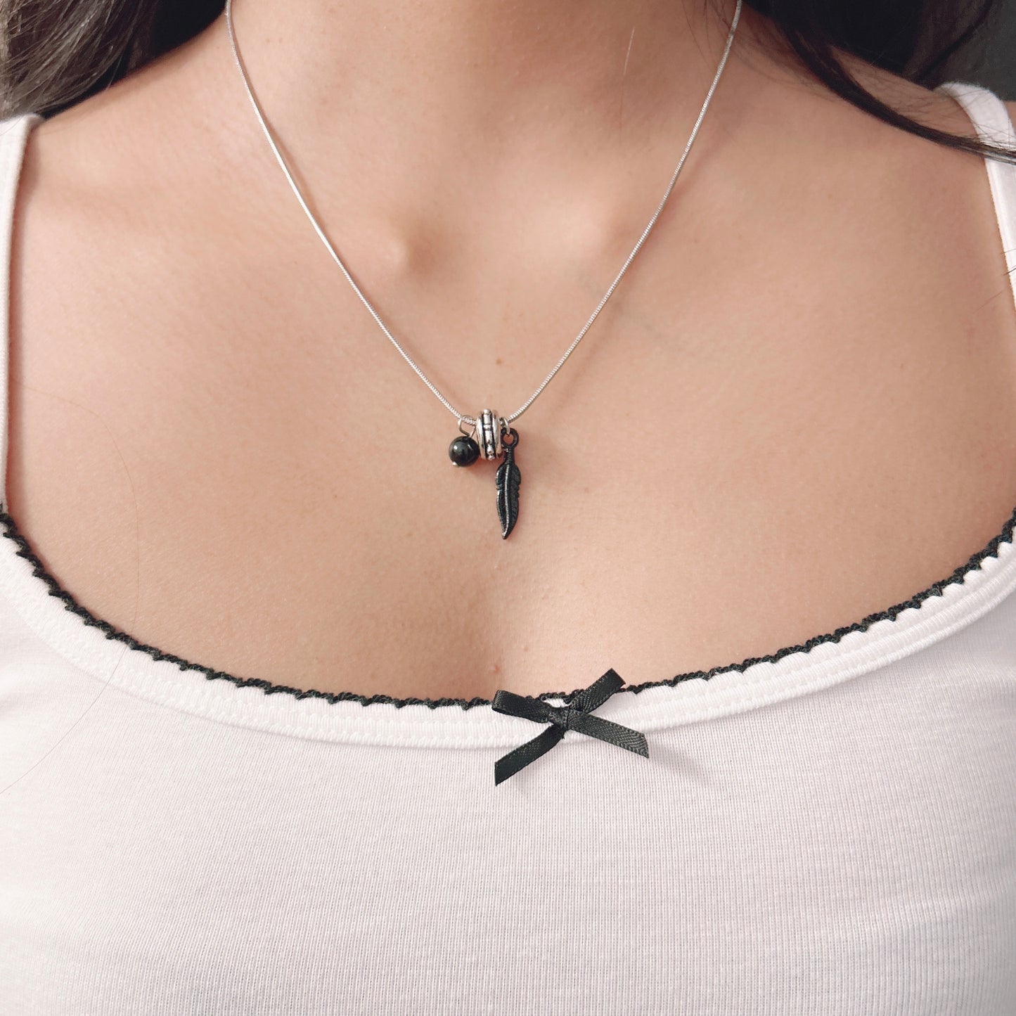 Black Feather Necklace – Handmade Jewelry