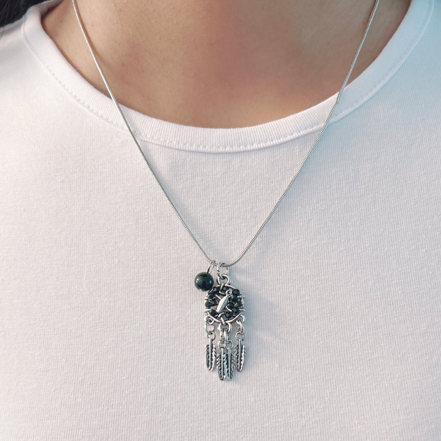 Black Feather Belt Necklace – Handmade Jewelry